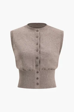 MICAS Knitwear|Knit Tops-Button Sweater Tank Top