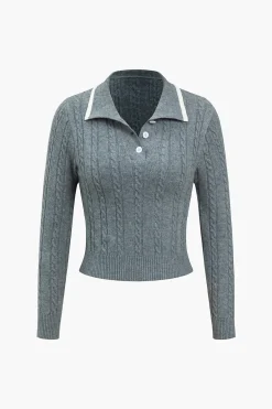 MICAS Knit Sets-Cable Knit Color Block Skirt Set GRAY