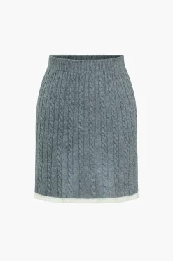 MICAS Knit Sets-Cable Knit Color Block Skirt Set GRAY