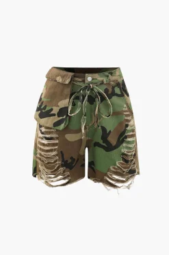 MICAS Cargo Pants|Shorts-Camo Destroyed Cargo Shorts OLIVE