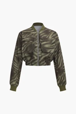 MICAS Outerwear|Outerwear-Camo Print Zipper Pocket Jacket GREEN