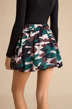 MICAS Skirts-Camo Print Zipper Puff Skirt MILITARY