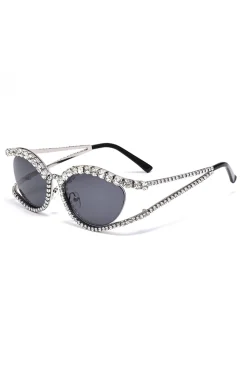MICAS Sunglasses|Accessories-Cat-Eye Rhinestones Sunglasses BLACK