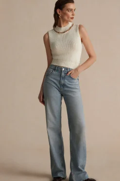 MICAS Knit Tops-Chain Asymmetrical Hem Sweater Tank Top BEIGE