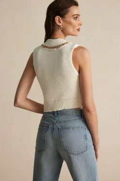 MICAS Knit Tops-Chain Asymmetrical Hem Sweater Tank Top BEIGE