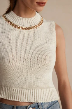 MICAS Knit Tops-Chain Asymmetrical Hem Sweater Tank Top BEIGE