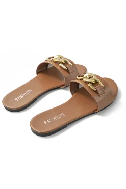 MICAS Shoes|Shoes-Chain Detail Slippers BROWN