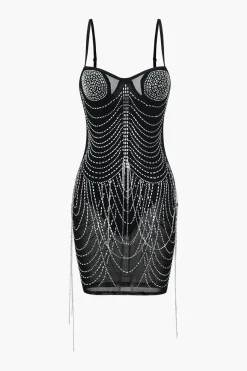 MICAS Mini Dresses-Chain Fringe Mini Dress BLACK