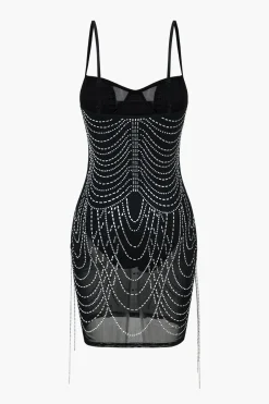 MICAS Mini Dresses-Chain Fringe Mini Dress BLACK