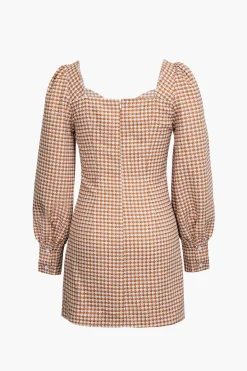 MICAS Long Sleeve Dresses|Mini Dresses-Check Print Bust Long Sleeve Mini Dress KHAKI