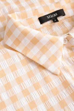MICAS Long Sleeve Tops|Long Sleeves Tops-Checked Print Buttons Down Shirt CREAM YELLOW