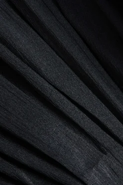 MICAS Long Sleeve Dresses|Mini Dresses-Chiffon Faux Leather Patchwork Ruffle Long Sleeve Mini Dress BLACK