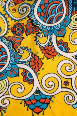 MICAS Swimwear-Chinoserie Print Contrast Color Block Tie-Up Bikini Set ORANGE