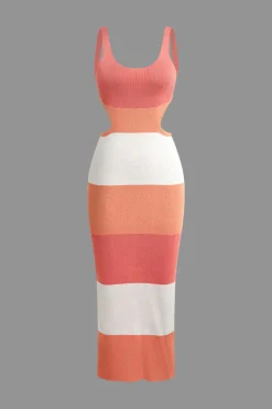 MICAS Knitwear|Knit Dresses-Color Block Backless Cami Knit Dress