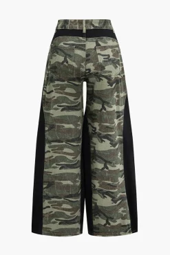 MICAS Pants-Color Block Camo Print Patchwork Trousers Contrast Color