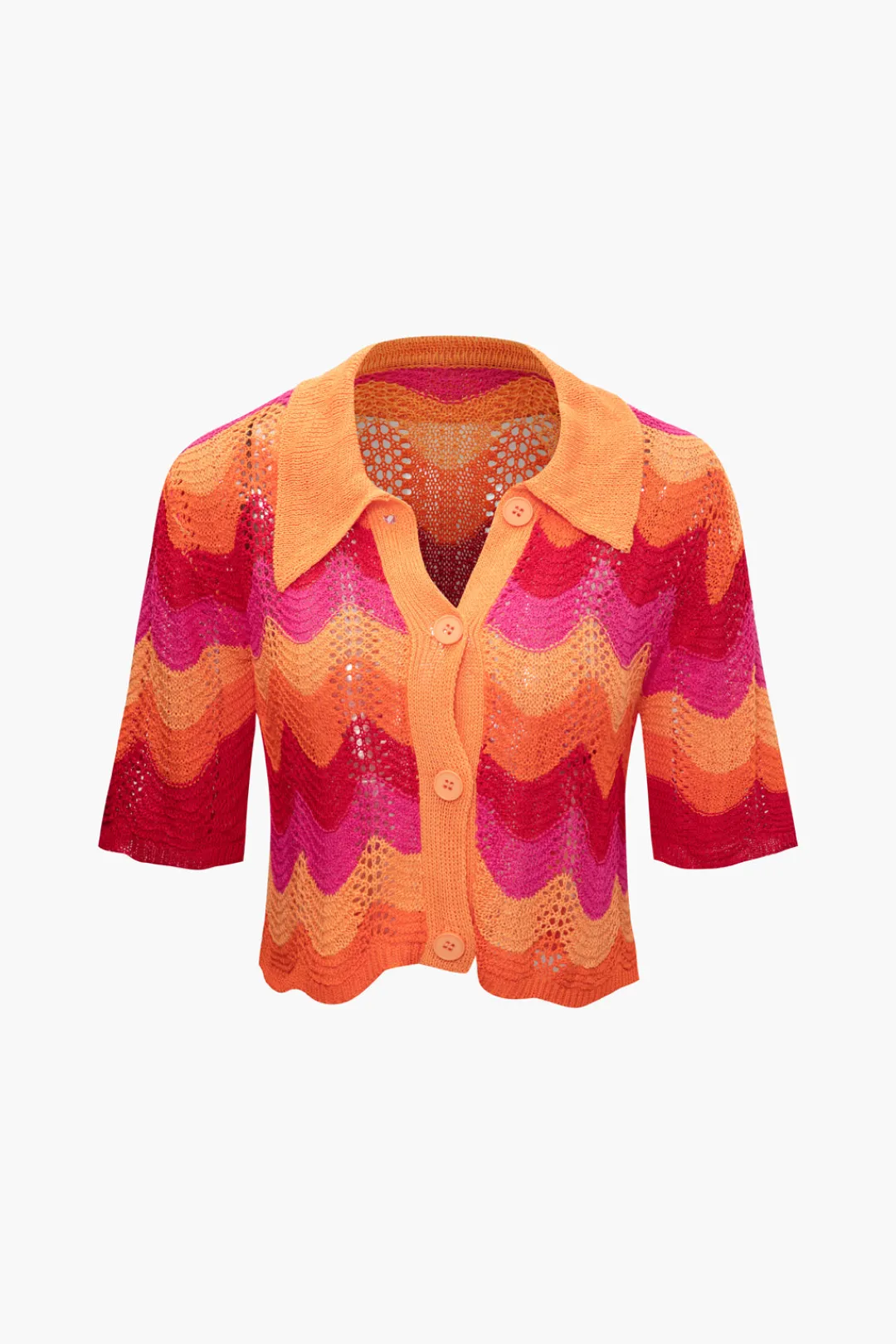 MICAS Knitwear|Knit Tops-Color Block Crochet Knit Short Sleeve Top MULTICOLOR