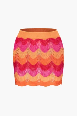 MICAS Skirts-Color Block Crochet Knit Skirt MULTICOLOR