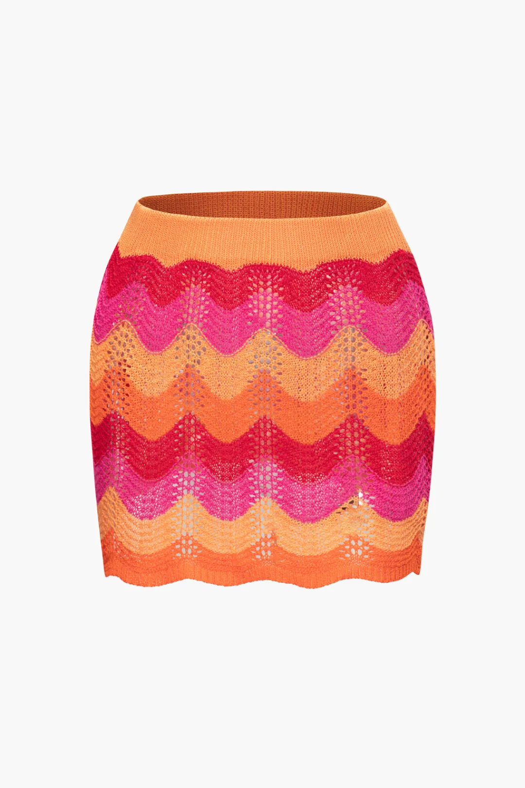 MICAS Skirts-Color Block Crochet Knit Skirt MULTICOLOR