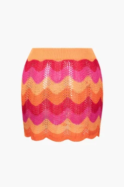 MICAS Skirts-Color Block Crochet Knit Skirt MULTICOLOR