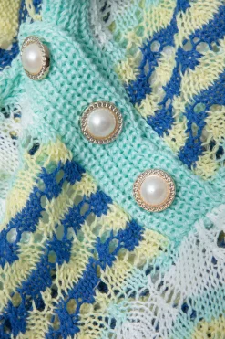 MICAS Knit Dresses-Color Block Crochet Polo Collar Short Sleeve Mini Dress Contrast Color