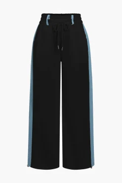 MICAS Pant Sets-Color Block Denim Patchwork Hooded Zipper Jacket And Trousers Set