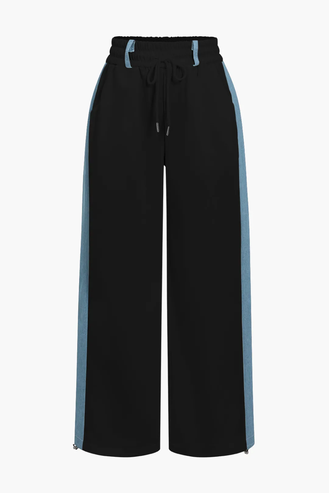 MICAS Pant Sets-Color Block Denim Patchwork Hooded Zipper Jacket And Trousers Set