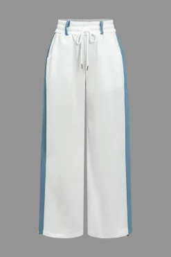 MICAS Pant Sets-Color Block Denim Patchwork Hooded Zipper Jacket And Trousers Set