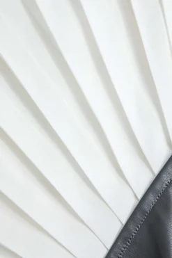 MICAS Skirts-Color Block Faux Leather Pleated Asymmetrical Skirt GRAY