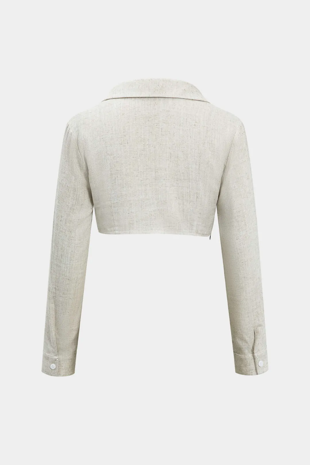 MICAS Long Sleeve Tops|Long Sleeves Tops-Color Block Faux Leather Linen Ruched Long-Sleeve Shirt BEIGE