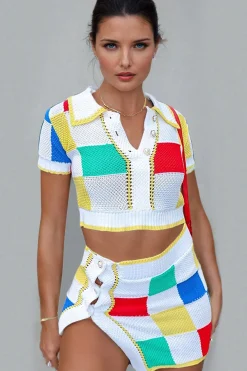MICAS Skirt Sets-Color Block Knit Top and Split Mini Skirt Set MULTICOLOR