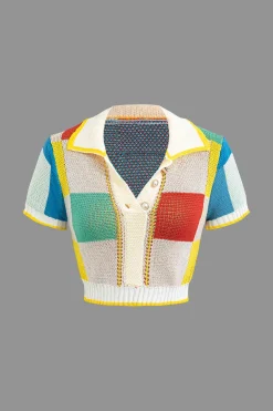 MICAS Skirt Sets-Color Block Knit Top and Split Mini Skirt Set MULTICOLOR