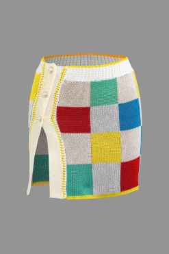 MICAS Skirt Sets-Color Block Knit Top and Split Mini Skirt Set MULTICOLOR