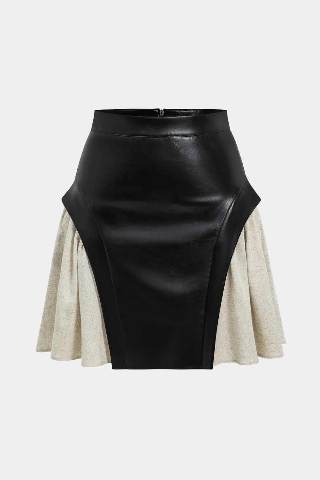 MICAS Skirts-Color Block Patchwork Ruched Zipper Skirt