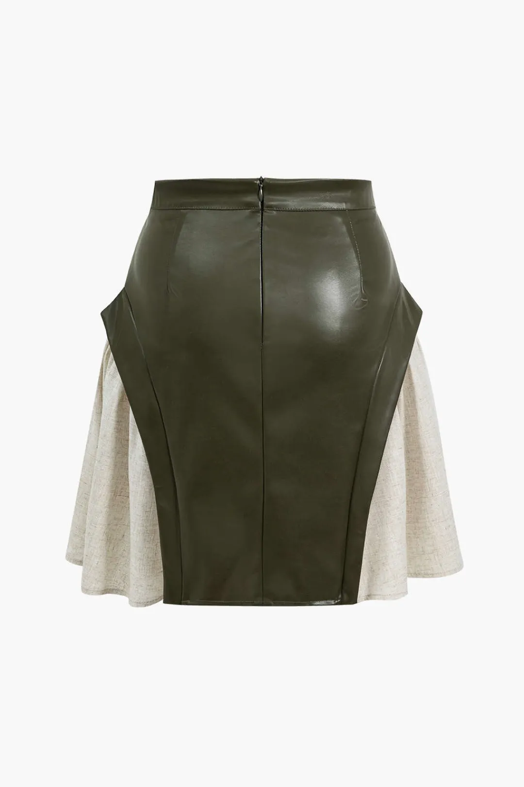 MICAS Skirts-Color Block Patchwork Ruched Zipper Skirt