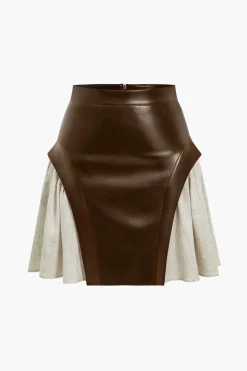 MICAS Skirts-Color Block Patchwork Ruched Zipper Skirt