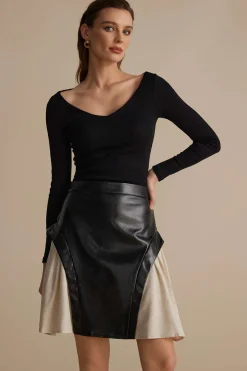 MICAS Skirts-Color Block Patchwork Ruched Zipper Skirt