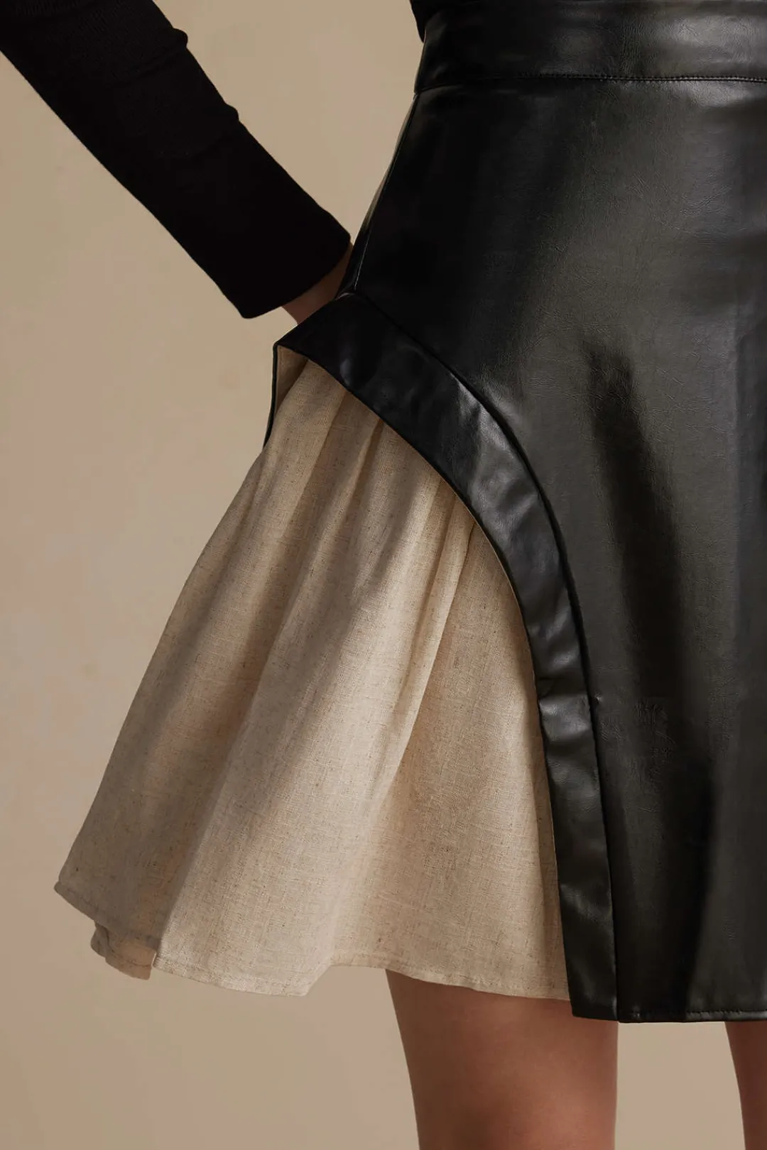 MICAS Skirts-Color Block Patchwork Ruched Zipper Skirt