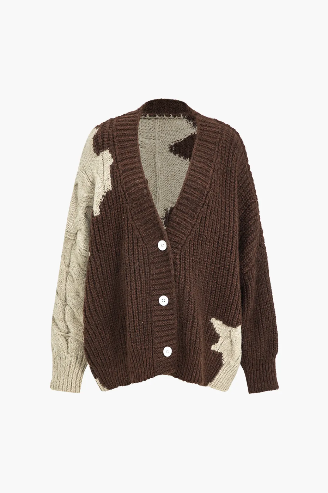 MICAS Outerwear|Outerwear-Color Block Patchwork Sweater Cardigan BROWN