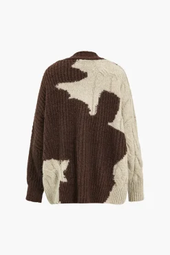 MICAS Outerwear|Outerwear-Color Block Patchwork Sweater Cardigan BROWN