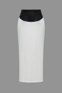 MICAS Skirts-Color Block Pleated Zipper Skirt WHITE