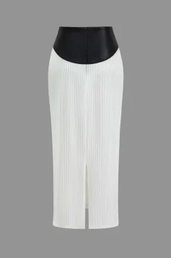 MICAS Skirts-Color Block Pleated Zipper Skirt WHITE