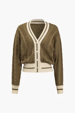 MICAS Outerwear|Knitwear-Color Block Print Button Sweater Cardigan