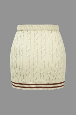 MICAS Knitwear|Knit Bottoms-Color Block Print Knit Button Skirt