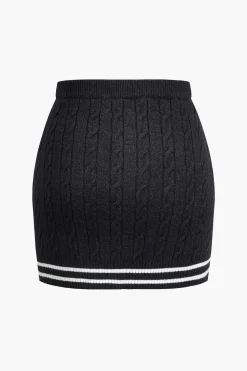 MICAS Knitwear|Knit Bottoms-Color Block Print Knit Button Skirt