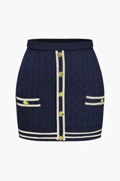 MICAS Knitwear|Knit Bottoms-Color Block Print Knit Button Skirt