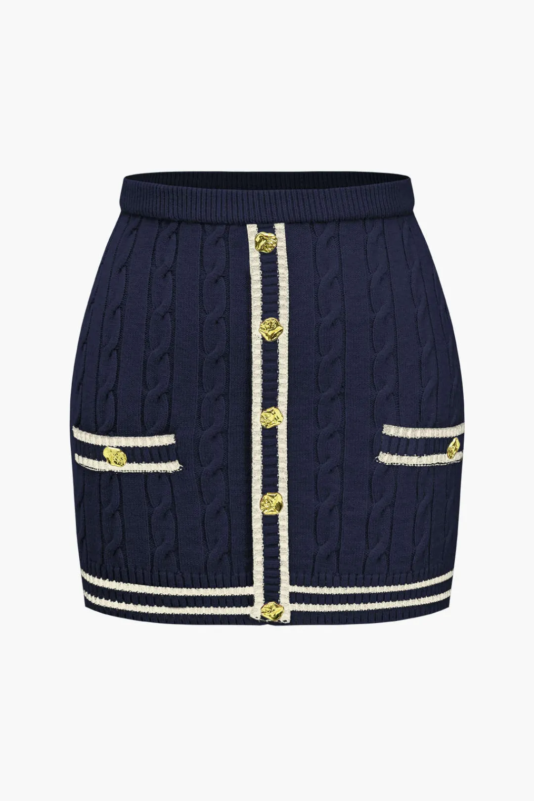 MICAS Knitwear|Knit Bottoms-Color Block Print Knit Button Skirt