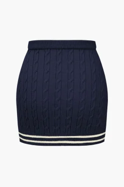 MICAS Knitwear|Knit Bottoms-Color Block Print Knit Button Skirt