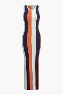 MICAS Knit Dresses-Color Block Print Knit Slit Maxi Dress MULTICOLOR