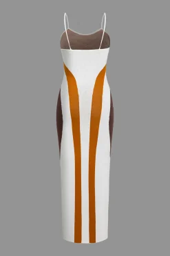 MICAS Knit Dresses-Color Block Print Knit Slip Maxi Dress Contrast Color
