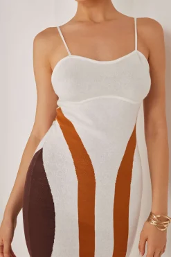 MICAS Knit Dresses-Color Block Print Knit Slip Maxi Dress Contrast Color